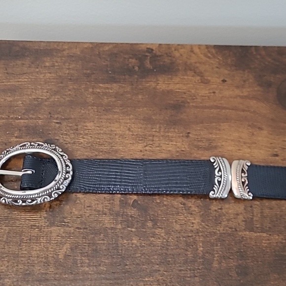 Brighton Brown & Black Reversible Embossed Leather Belt with Silver Buckle (M) main image 7